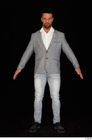 Larry Steel black shoes business dressed grey suit jacket jeans standing white shirt whole body 0009.jpg